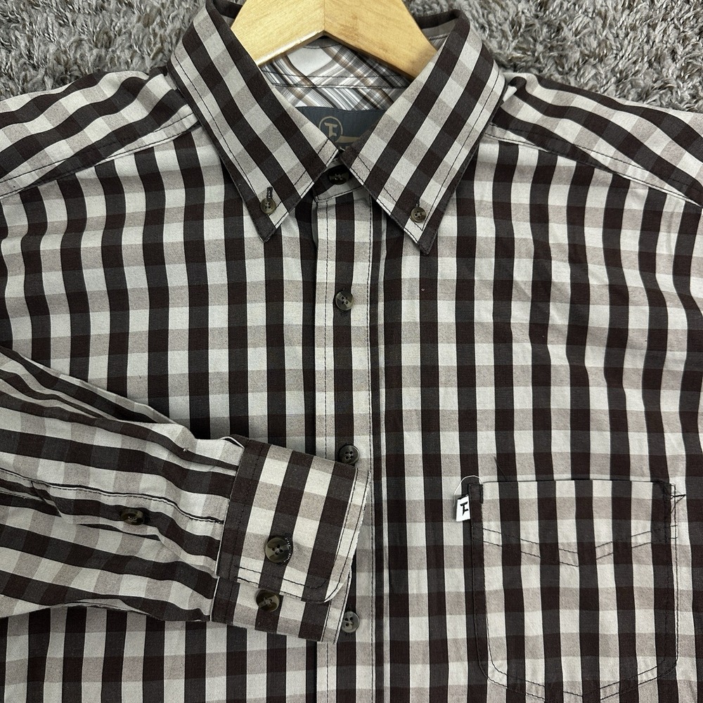 Panhandle Tuf Cooper Performance Button Shirt L Brown Check Plaid Western Rodeo